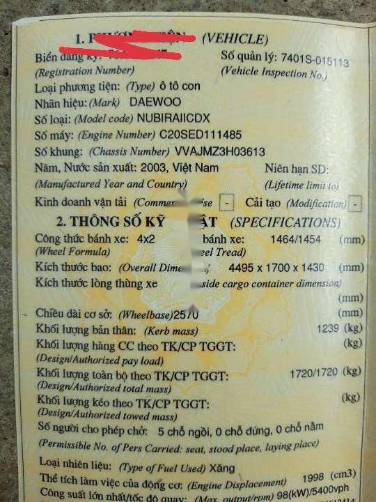 Cần bán Daewoo Nubira ll năm sản xuất 2003, màu bạc